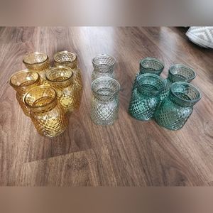 11 Small 4" Faceted Glass Flower Vases